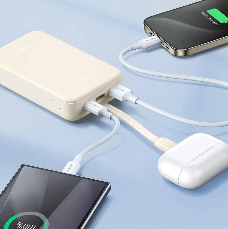 Bateria Externa UGREEN PB521, 20000mAh, 30W, QC + PD, 1 x USB-A - 2 x USB-C, Branca