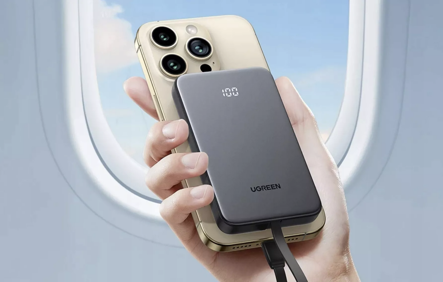 Bateria Externa UGREEN PB526 (75161B), 10000mAh, 20W, QC + PD, 1 x USB-A - 2 x USB-C, Cinzento