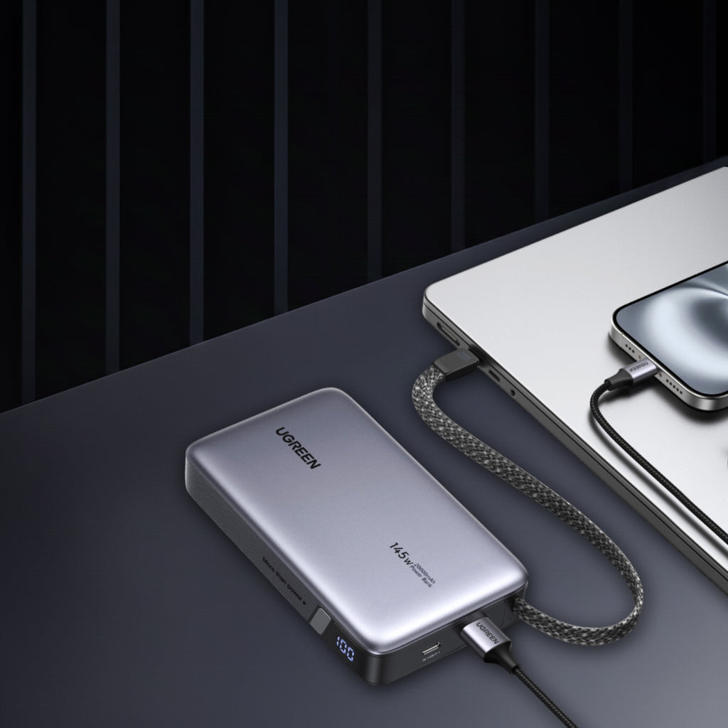 Bateria Externa UGREEN PB551 (55992), 20000mAh, 145W, QC + PD, 1 x USB-A - 2 x USB-C, Cinzento