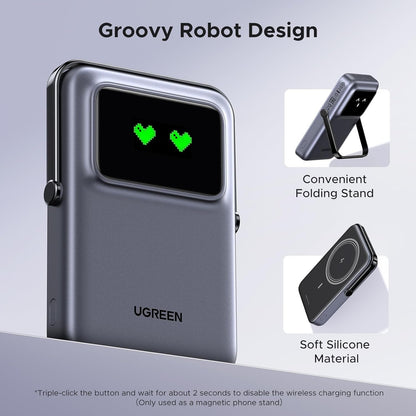 Bateria Externa Wireless UGREEN PB572 Uno, 10000mAh, 20W, PD + FQI, 1 x QI - 1 x USB-C, Cinzento