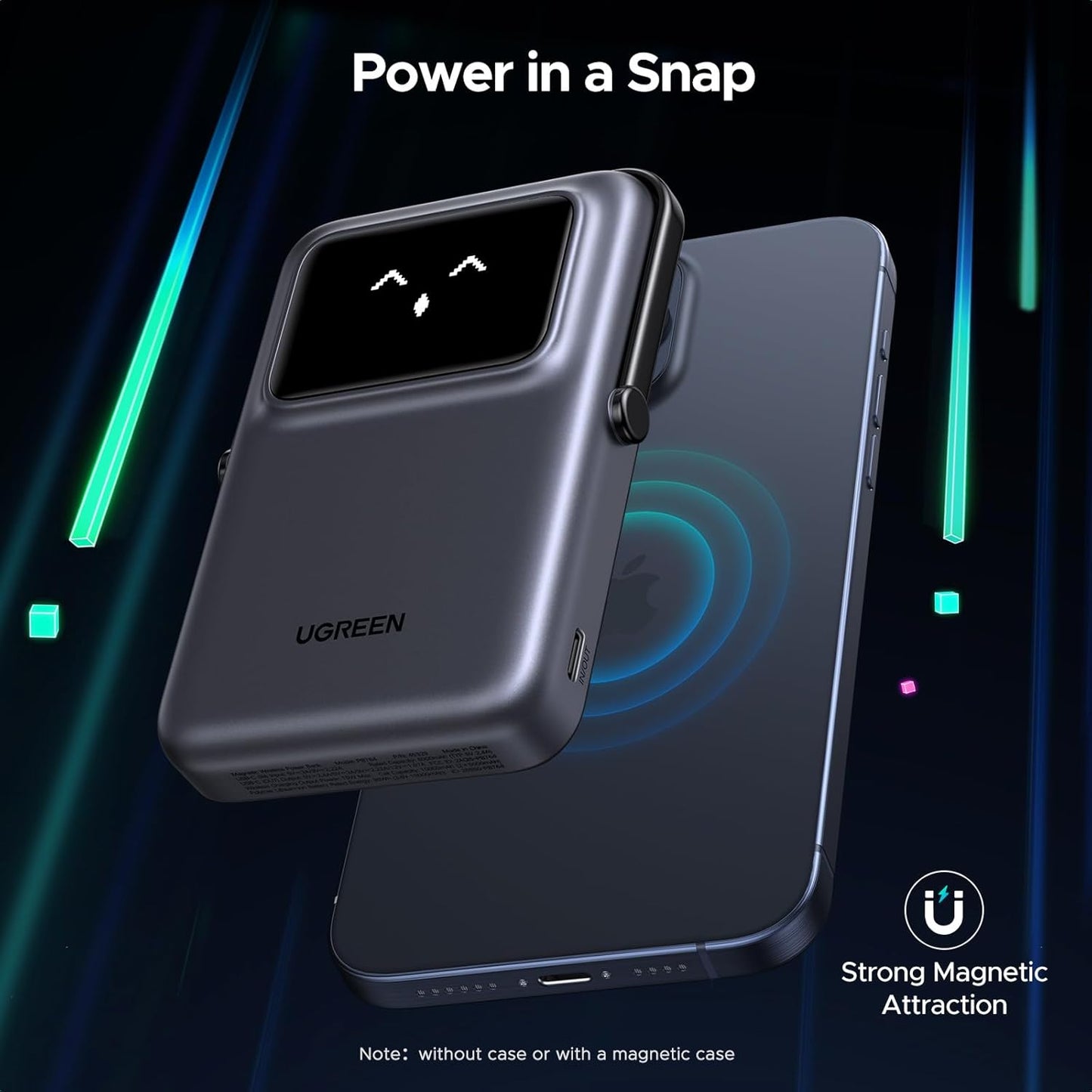 Bateria Externa Wireless UGREEN PB572 Uno, 10000mAh, 20W, PD + FQI, 1 x QI - 1 x USB-C, Cinzento