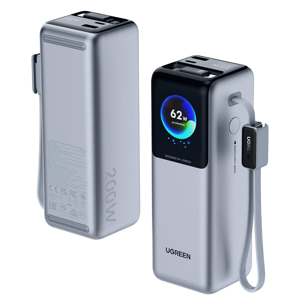 Bateria Externa UGREEN PB728 (75702B), 25000mAh, 200W, QC + PD, 1 x USB-A - 2 x USB-C, Cinzento