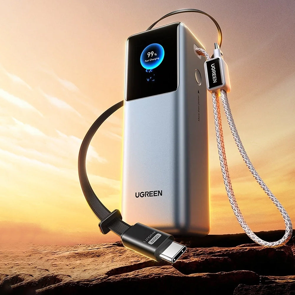 Bateria Externa UGREEN PB728 (75702B), 25000mAh, 200W, QC + PD, 1 x USB-A - 2 x USB-C, Cinzento