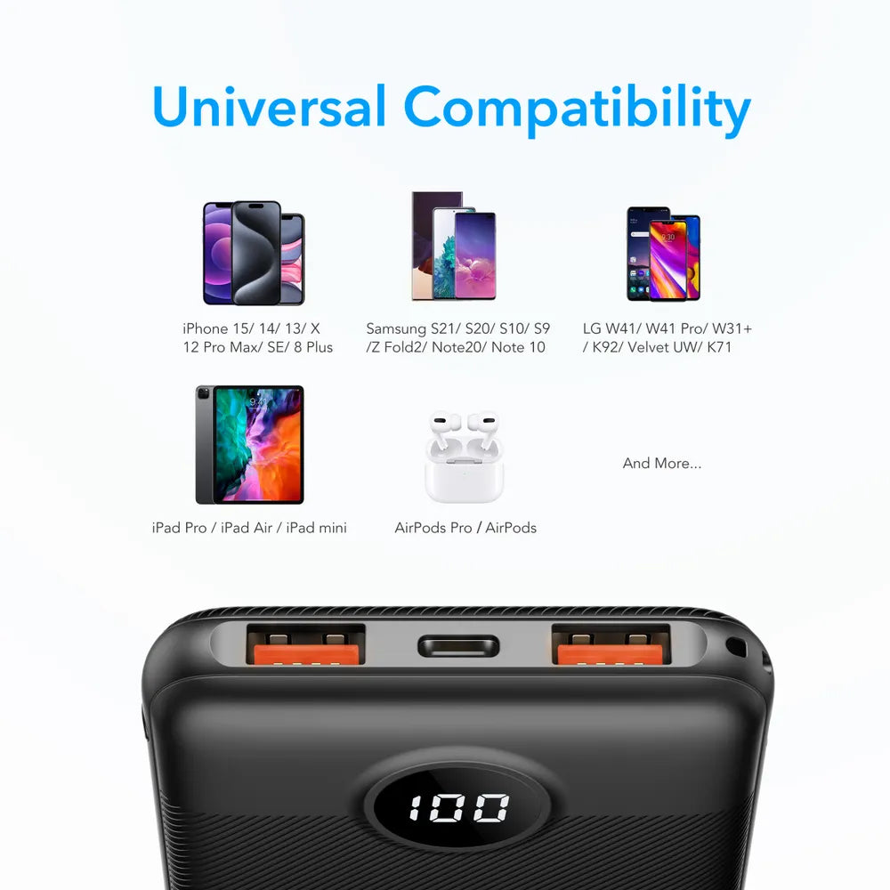 Bateria Externa Veger L10S, 10000mAh, 20W, QC + PD, 1 x USB-C - 2 x USB-A, Preta