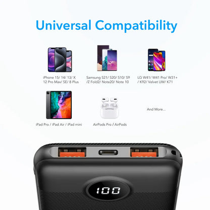 Bateria Externa Veger L10S, 10000mAh, 20W, QC + PD, 1 x USB-C - 2 x USB-A, Preta