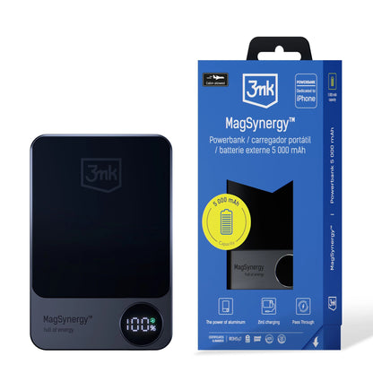 Bateria externa sem fios 3MK MagSynergy, 5000mAh, 18W, PD + FQI, 1 x QI - 1 x USB-C, preto