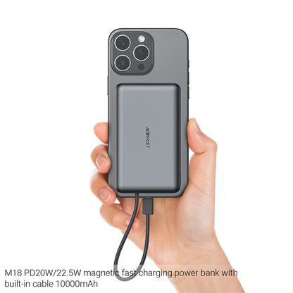 Bateria Externa Wireless Acefast M18, 10000mAh, 22.5W, PD + FQI, 1 x QI - 2 x USB-C, Preta