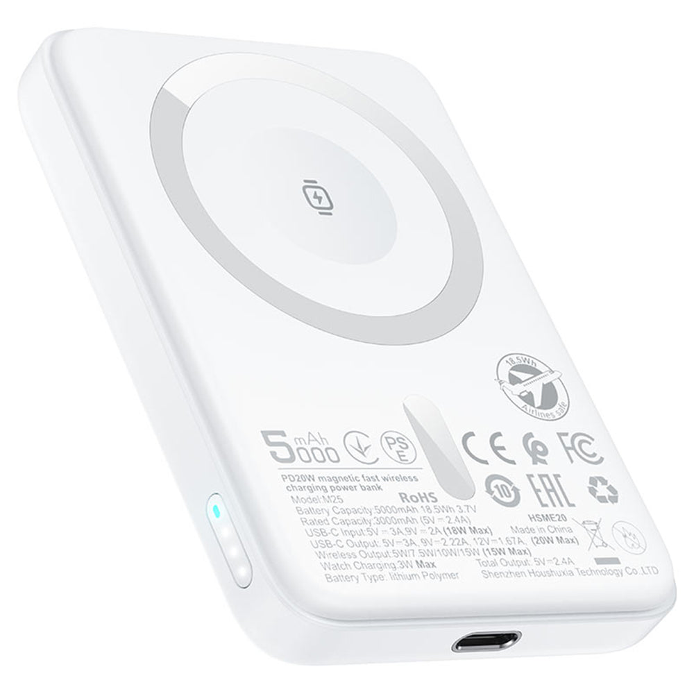 Bateria Externa Wireless Acefast M25, 5000mAh, 20W, PD + FQI, 1 x QI - 1 x USB-C, Branca