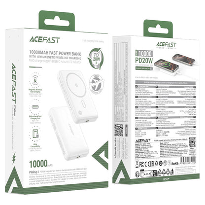 Bateria Externa Wireless Acefast M26, 10000mAh, 20W, PD + FQI, 1 x QI - 1 x USB-C, Branca