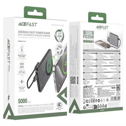 Bateria Externa Wireless Acefast M30, 5000mAh, 20W, PD + FQI, 1 x QI - 2 x USB-C, Preta