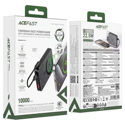 Bateria Externa Wireless Acefast M31, 10000mAh, 22.5W, QC + PD + FQI, 1 x QI - 1 x USB-A - 2 x USB-C, Preta