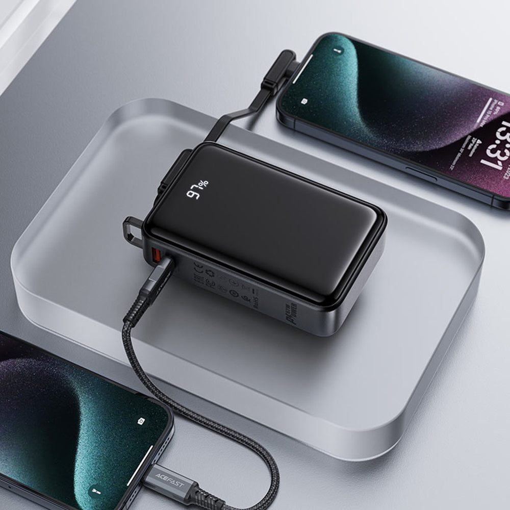 Bateria Externa Acefast M4, 20000mAh, 67W, PD, 1 x USB-A - 2 x USB-C, Preta