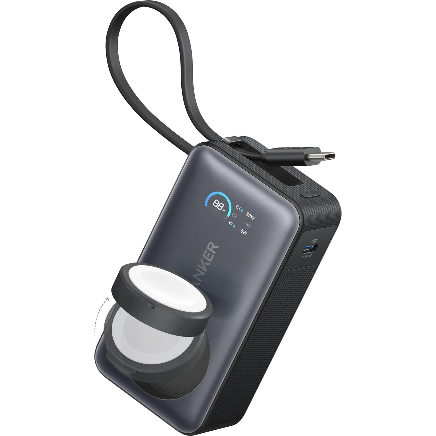 Bateria Externa Wireless Anker MagGo, 10000mAh, 35W, PD + QI, 1 x QI - 2 x USB-C, Preta A1657H11