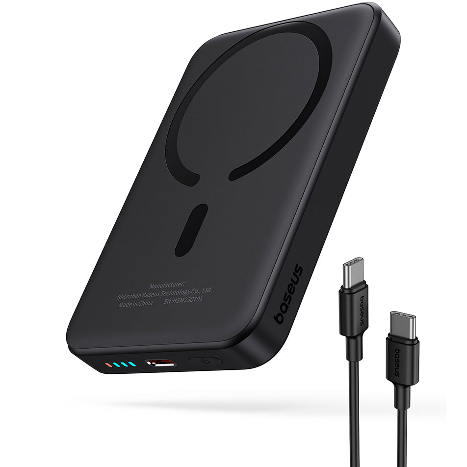 Bateria externa sem fios Baseus Magnetic Mini, 10000mAh, 20W, PD + FQI, 1 x QI - 1 x USB-C, preto P1005900111113-00 