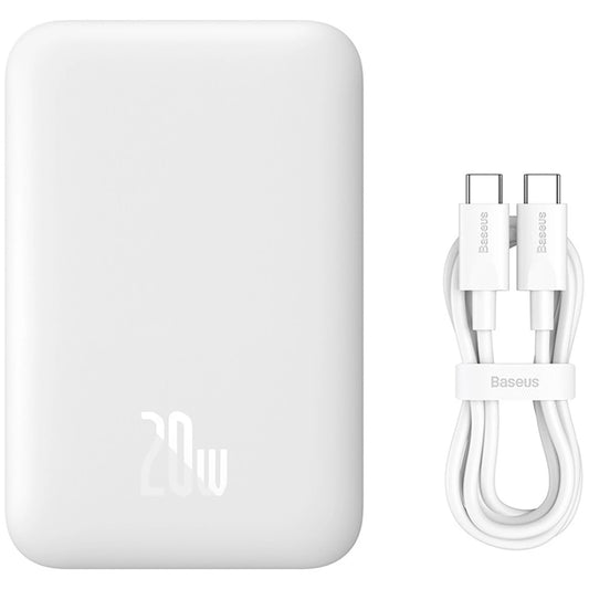 Bateria externa sem fios Baseus Magnetic Mini, 6000mAh, 20W, PD + FQI, 1 x QI - 1 x USB-C, branco 