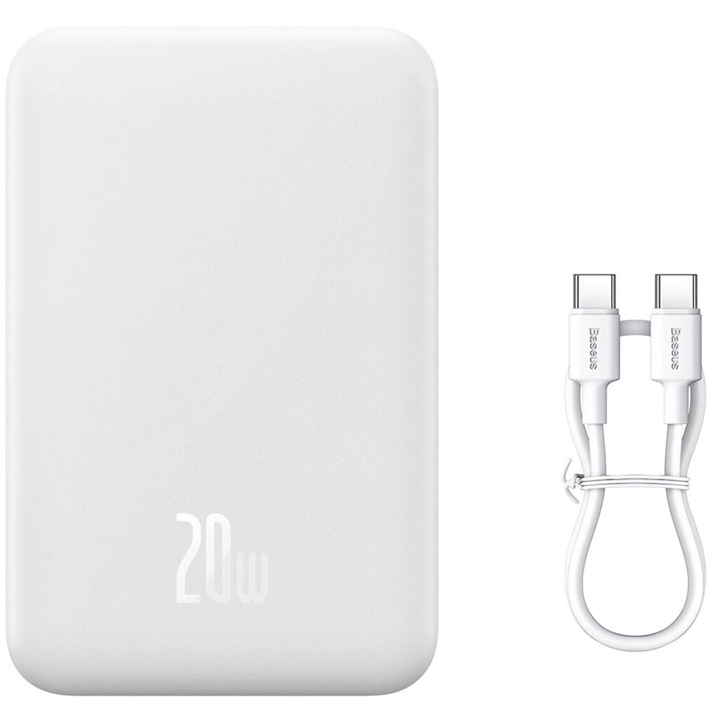 Bateria externa sem fios Baseus Magnetic Mini, 20000mAh, 20W, PD + FQI, 1 x QI - 1 x USB-C, branco PPCX150002 