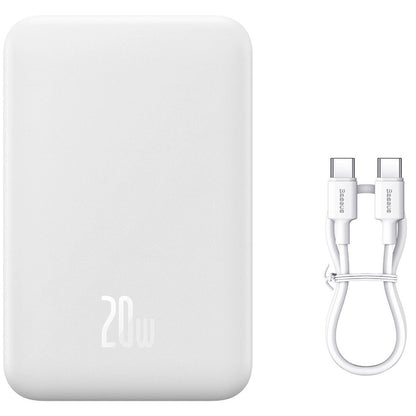 Bateria externa sem fios Baseus Magnetic Mini, 20000mAh, 20W, PD + FQI, 1 x QI - 1 x USB-C, branco PPCX150002 