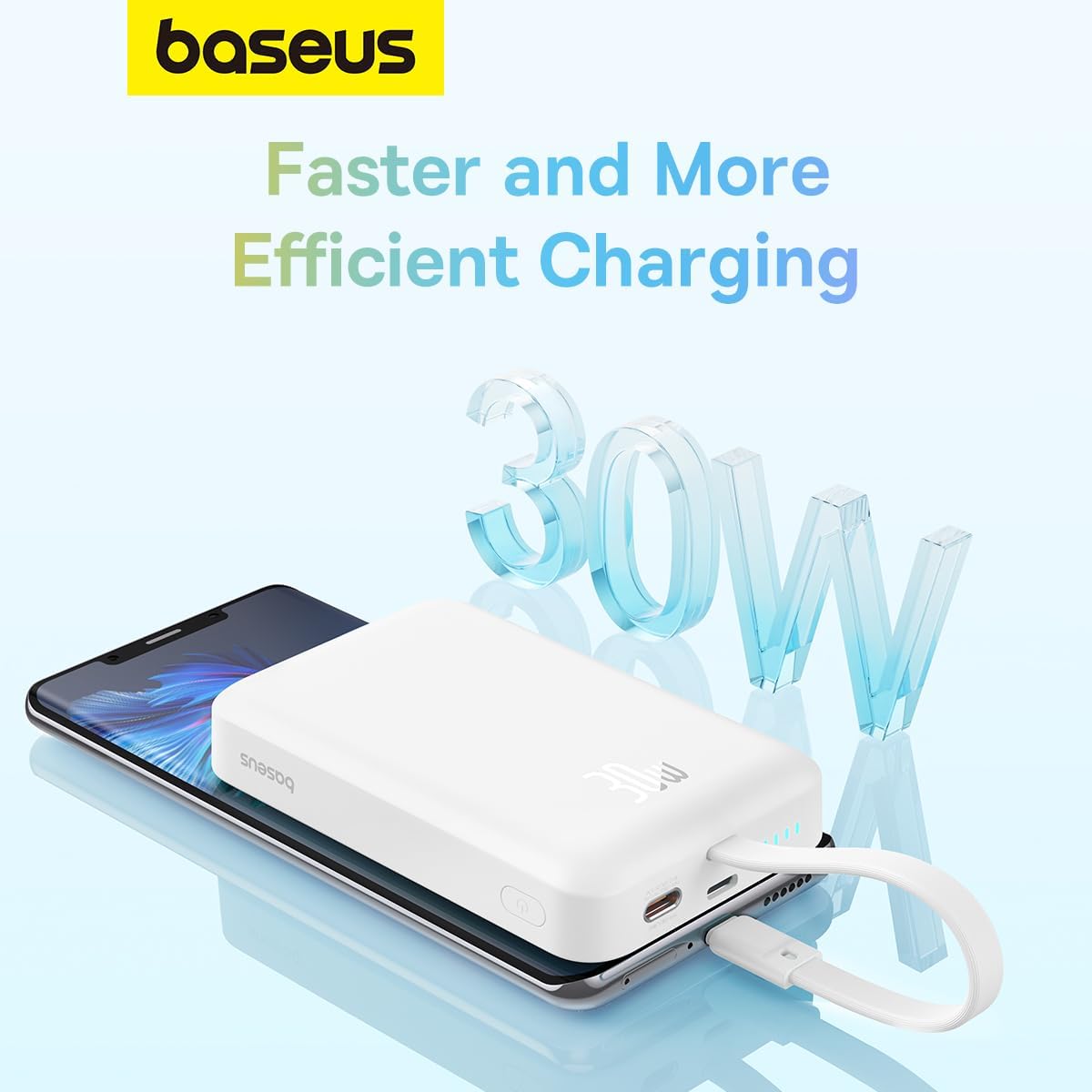 Bateria Externa Wireless Baseus Magnetic Mini, 10000mAh, 30W, PD + FQI, 1 x QI - 2 x USB-C, Branca P1002210B223-00