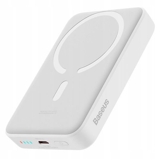 Bateria Externa Wireless Baseus Magnetic Mini, 10000mAh, 30W, PD + FQI, 1 x QI - 1 x USB-C, Branca PPCX110202