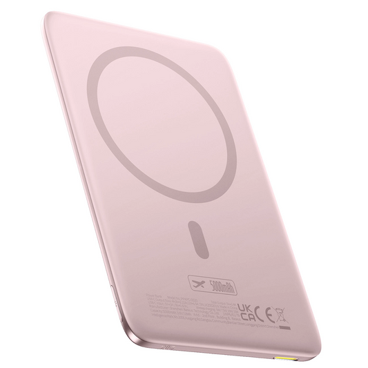 Bateria Externa Wireless Baseus PicoGo AM41, 5000mAh, 20W, PD + FQI, 1 x QI - 1 x USB-C, Rosa