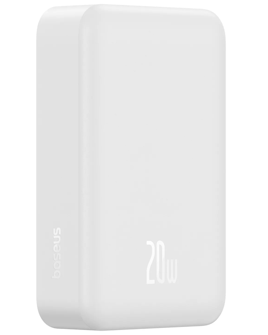 Bateria Externa Wireless Baseus EnerFill FM41 Mini, 20000mAh, 20W, PD + FQI, 1 x QI - 1 x USB-C, Branco E0027U01