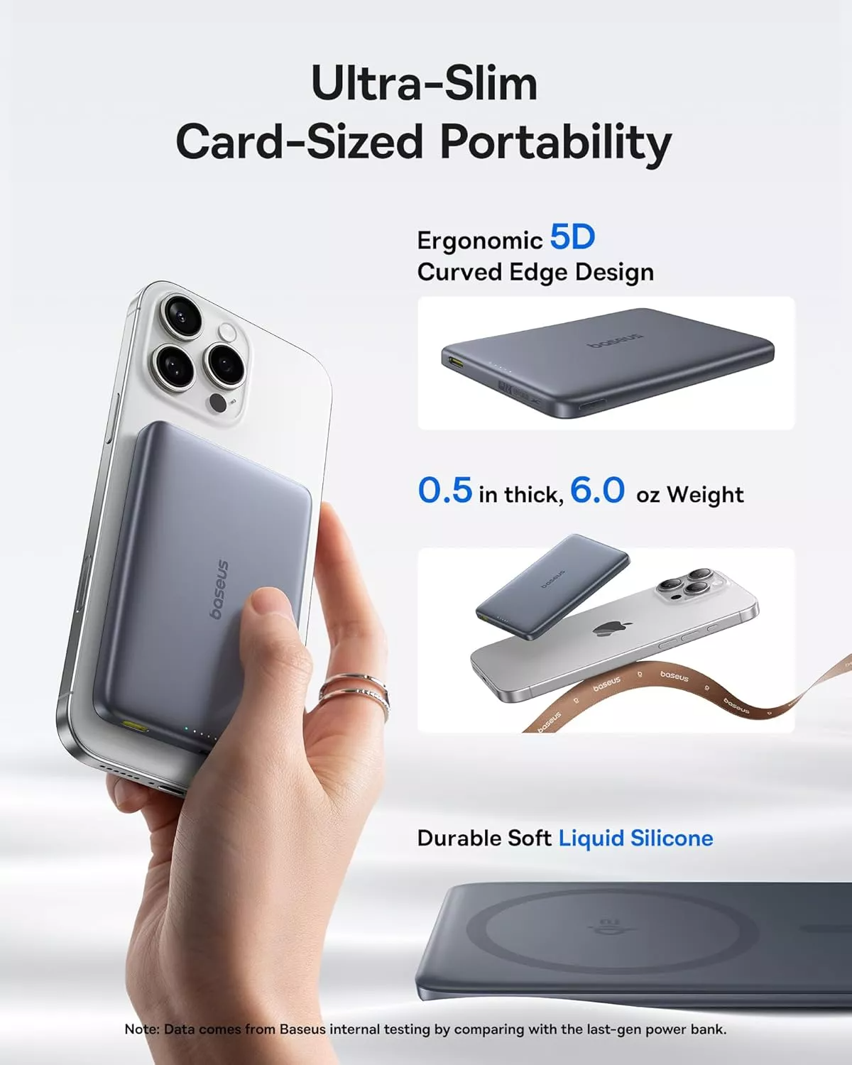 Bateria Externa Wireless Baseus PicoGo AM41, 10000mAh, 27W, PD + FQI, 1 x QI - 1 x USB-C, Cinza E0027200