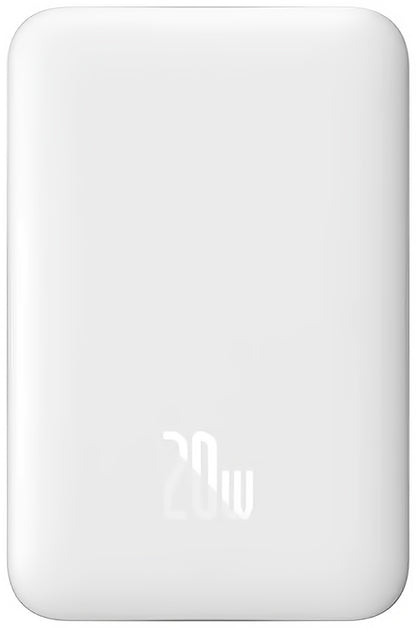 Baseus Magnetic Mini Wireless External Battery, 10000mAh, 20W, PD + FQI, 1 x QI - 1 x USB-C, White PPCX07002