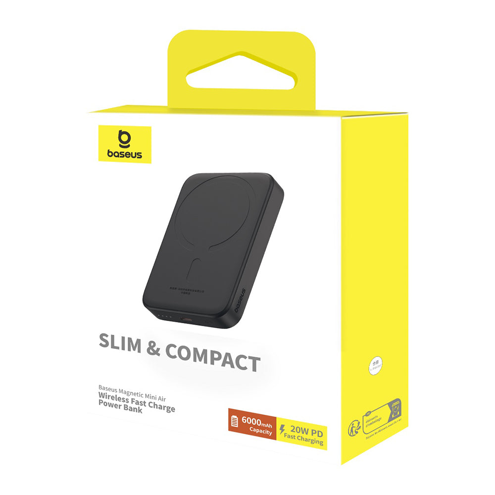 Bateria Externa Wireless Baseus Mini Air, 6000mAh, 20W, PD + FQI, 1 x QI - 1 x USB-C, Preta P10059002113-00