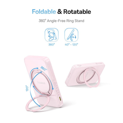 Bateria Externa Wireless Baseus PicoGo, 5000mAh, 20W, PD + FQI, 1 x QI - 1 x USB-C, Rosa P10076800413-00