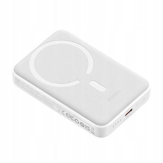 Bateria Externa Wireless Baseus Magnetic Mini, 10000mAh, 30W, PD + FQI, 1 x QI - 1 x USB-C, Branca PPCX110202