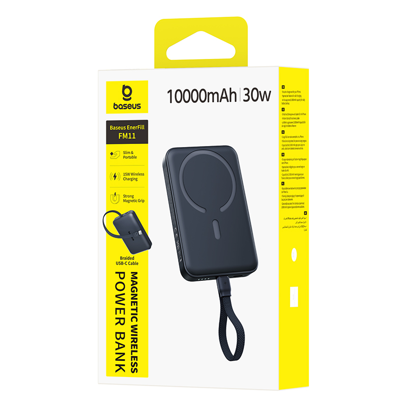 Bateria Externa Wireless Baseus EnerFill FM11, 10000 mAh, 30 W, PD + FQI, 1 x QI - 2 x USB-C, Preta E0028904