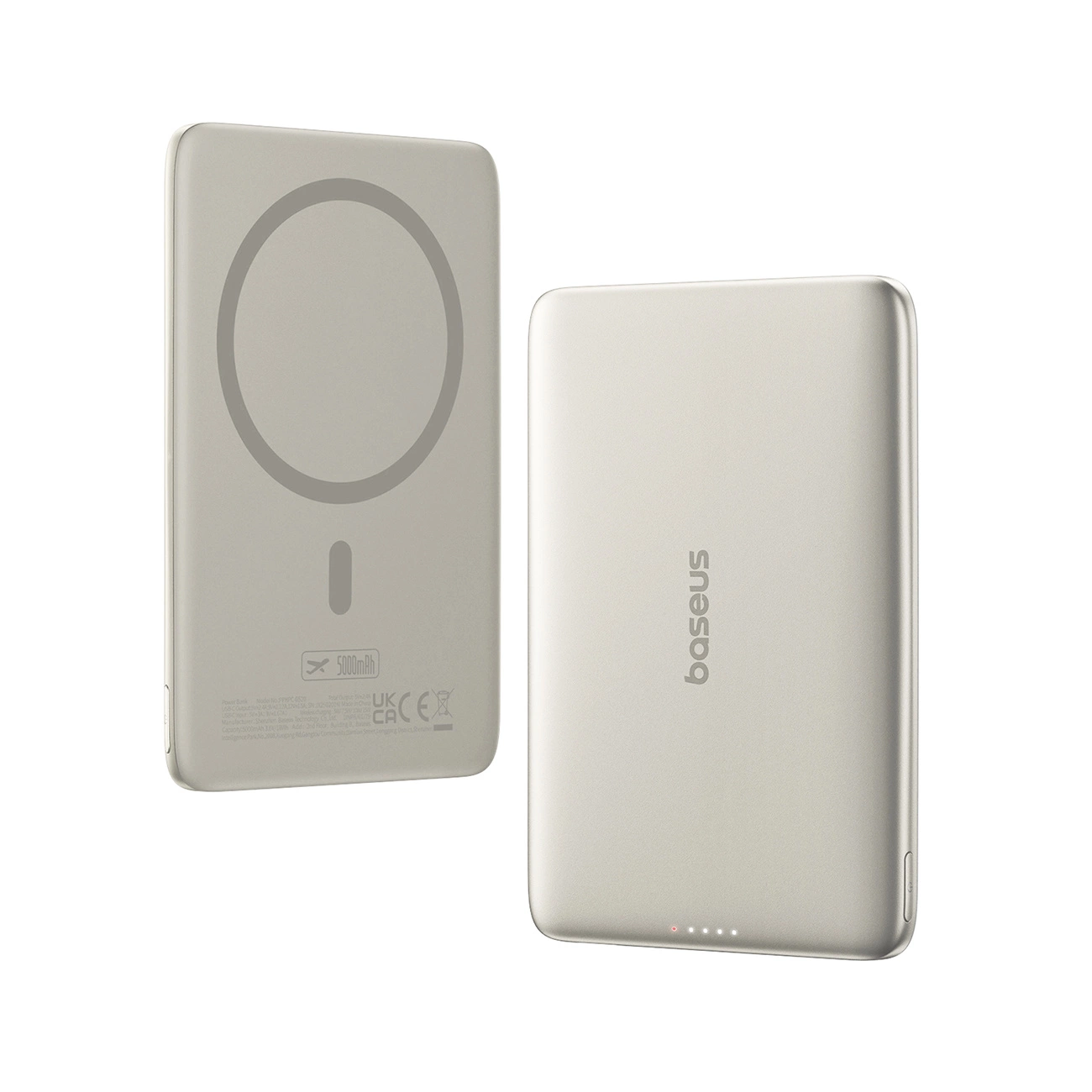 Bateria Externa Wireless Baseus PicoGo AM41, 5000mAh, 20W, PD + FQI, 1 x QI - 1 x USB-C, Bege