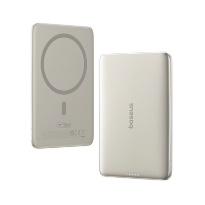 Bateria Externa Wireless Baseus PicoGo AM41, 5000mAh, 20W, PD + FQI, 1 x QI - 1 x USB-C, Bege