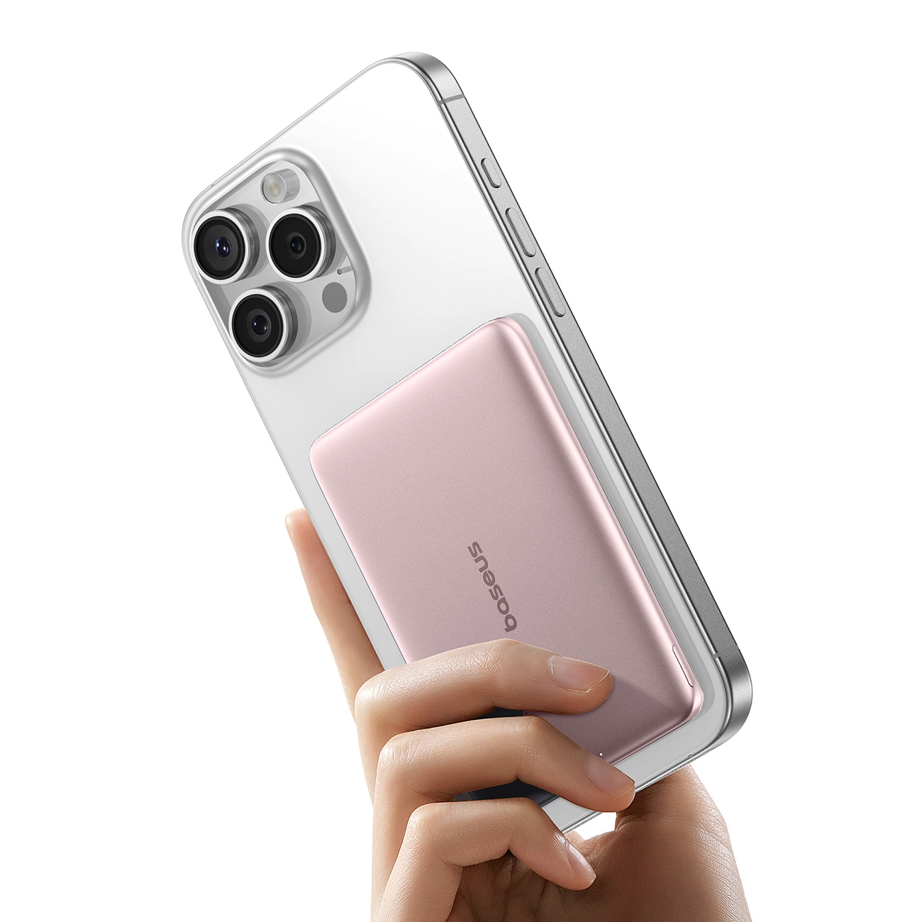 Baseus PicoGo AM41 Wireless External Battery, 5000mAh, 20W, PD + FQI, 1 x QI - 1 x USB-C, Pink