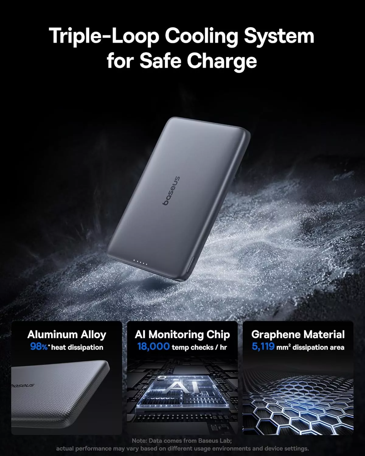 Bateria Externa Wireless Baseus PicoGo AM41, 10000mAh, 27W, PD + FQI, 1 x QI - 1 x USB-C, Cinza E0027200