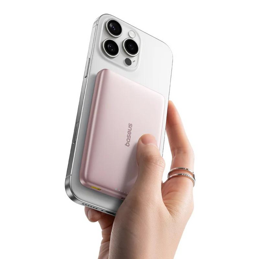 Bateria Externa Wireless Baseus PicoGo AM41, 10000mAh, 27W, PD + FQI, 1 x QI - 1 x USB-C, Rosa E0027202