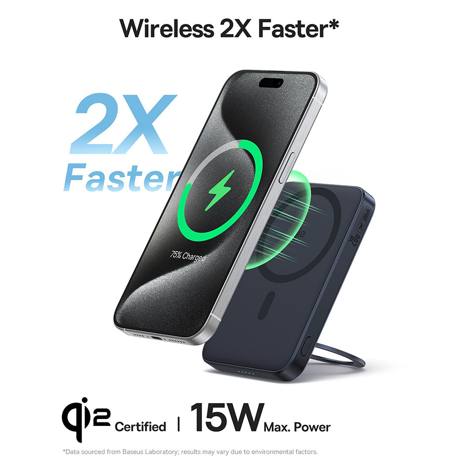 Bateria Externa Wireless Baseus PicoGo, 5000mAh, 20W, PD + FQI, 1 x QI - 1 x USB-C, Preta P10076802123-00