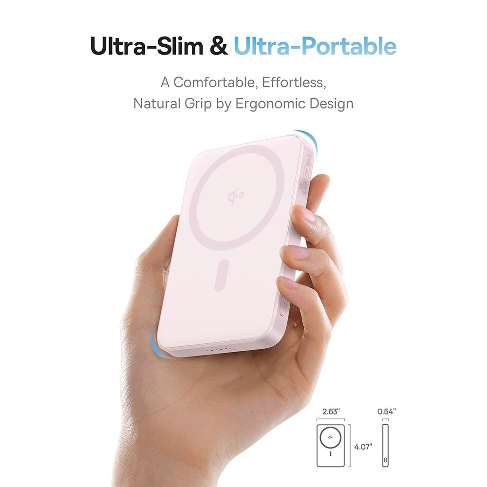 Bateria Externa Wireless Baseus PicoGo, 5000mAh, 20W, PD + FQI, 1 x QI - 1 x USB-C, Rosa P10076800413-00