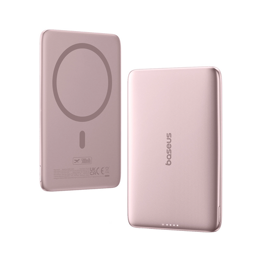 Bateria Externa Wireless Baseus PicoGo AM41, 5000mAh, 20W, PD + FQI, 1 x QI - 1 x USB-C, Rosa