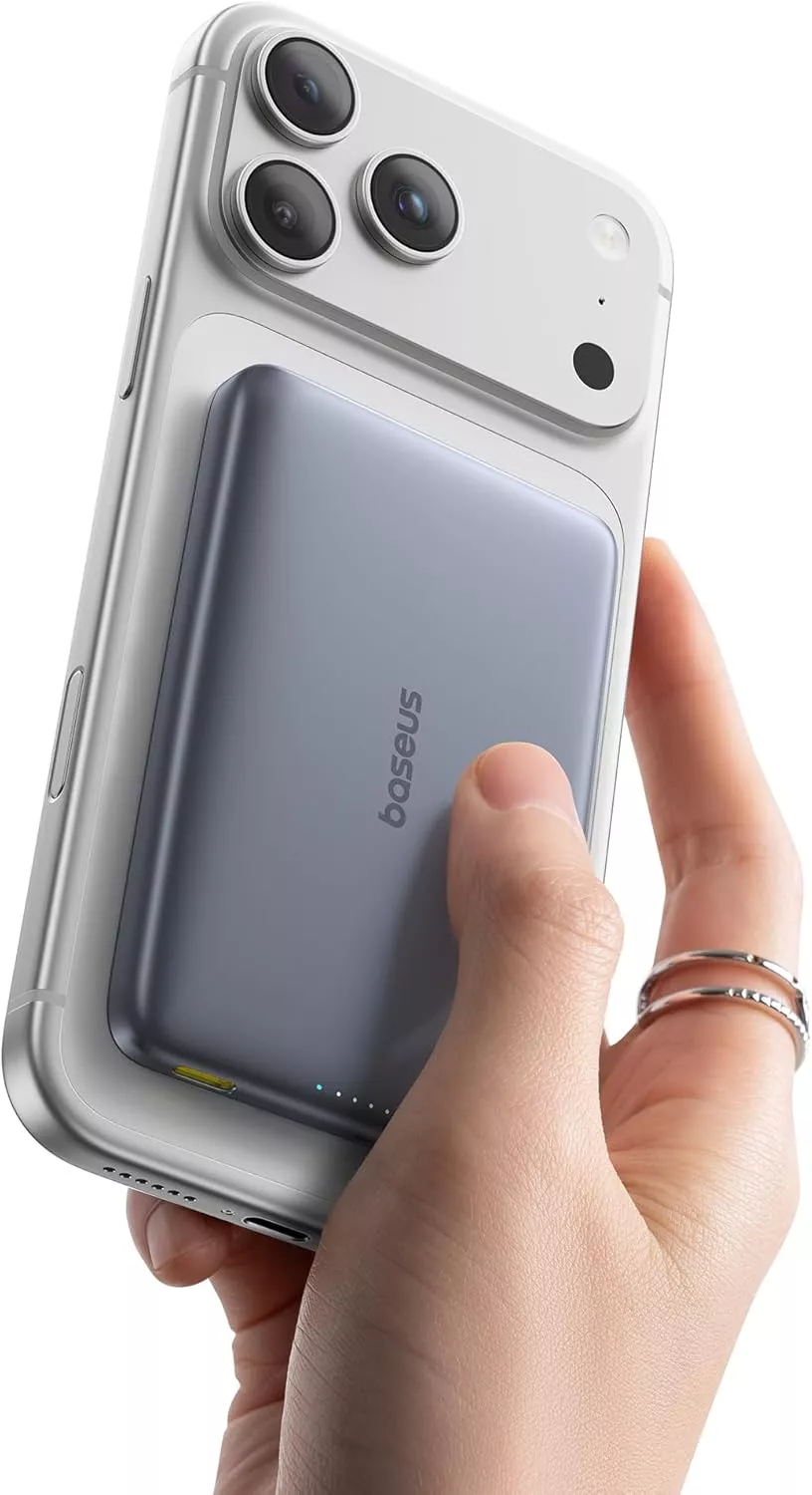 Bateria Externa Wireless Baseus PicoGo AM41, 10000mAh, 27W, PD + FQI, 1 x QI - 1 x USB-C, Cinza E0027200