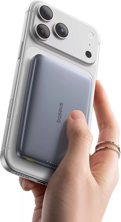 Bateria Externa Wireless Baseus PicoGo AM41, 10000mAh, 27W, PD + FQI, 1 x QI - 1 x USB-C, Cinza E0027200
