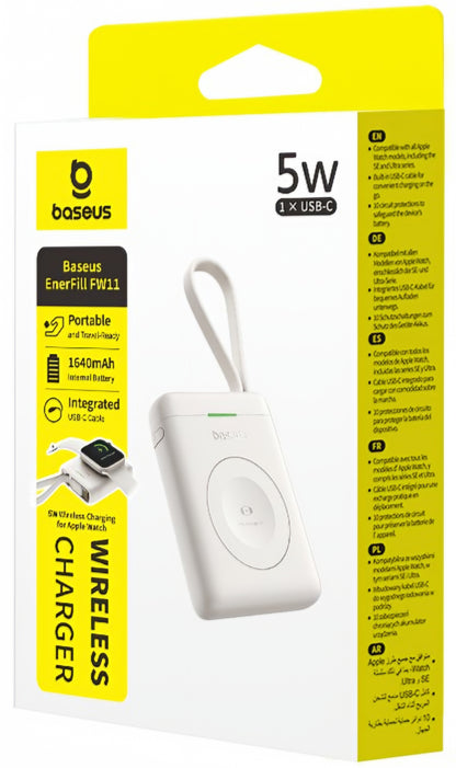 Bateria Externa Wireless Baseus EnerFill FW11 para Apple Watch Series, 1640mAh, 5W, 1 x QI, Branco E0205302