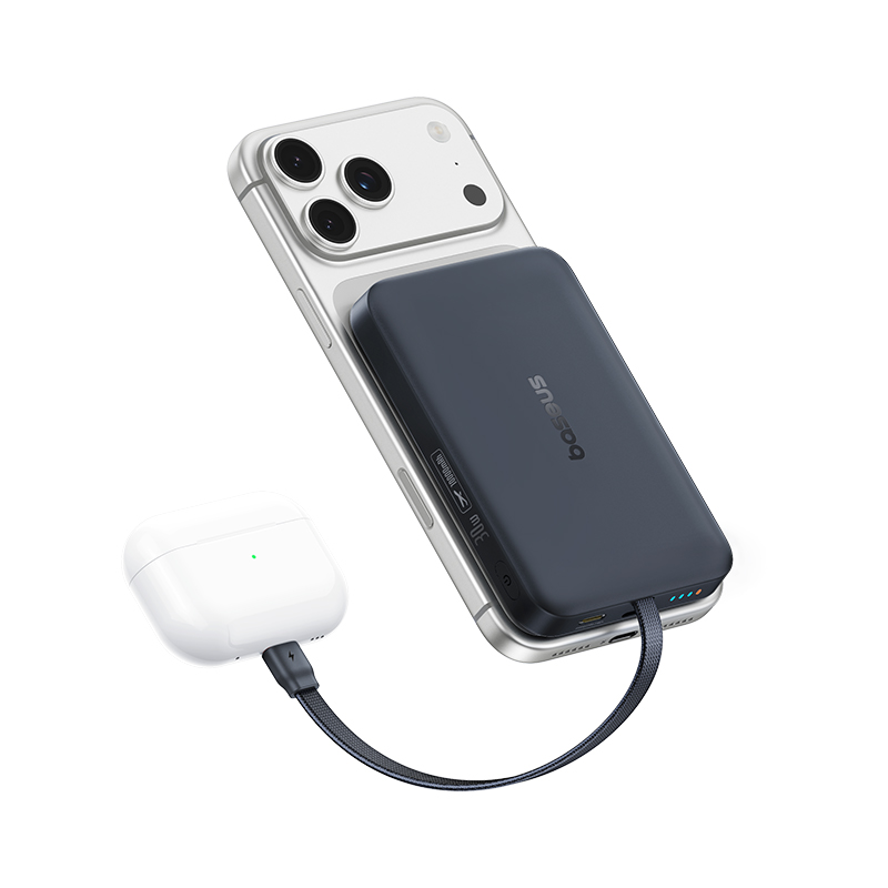 Bateria Externa Wireless Baseus EnerFill FM11, 10000 mAh, 30 W, PD + FQI, 1 x QI - 2 x USB-C, Preta E0028904