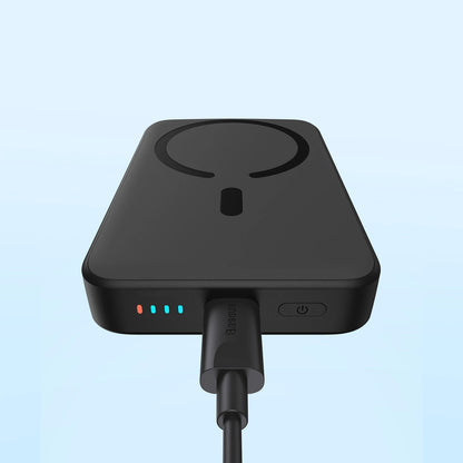 Bateria Externa Wireless Baseus Magnetic Mini, 10000mAh, 20W, PD + FQI, 1 x QI - 1 x USB-C, Preta PPCX070001