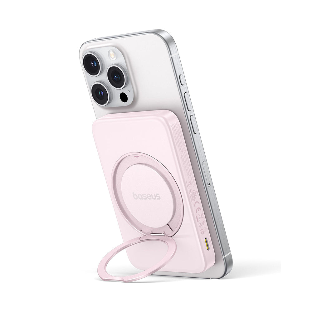Bateria Externa Wireless Baseus PicoGo, 5000mAh, 20W, PD + FQI, 1 x QI - 1 x USB-C, Rosa P10076800413-00