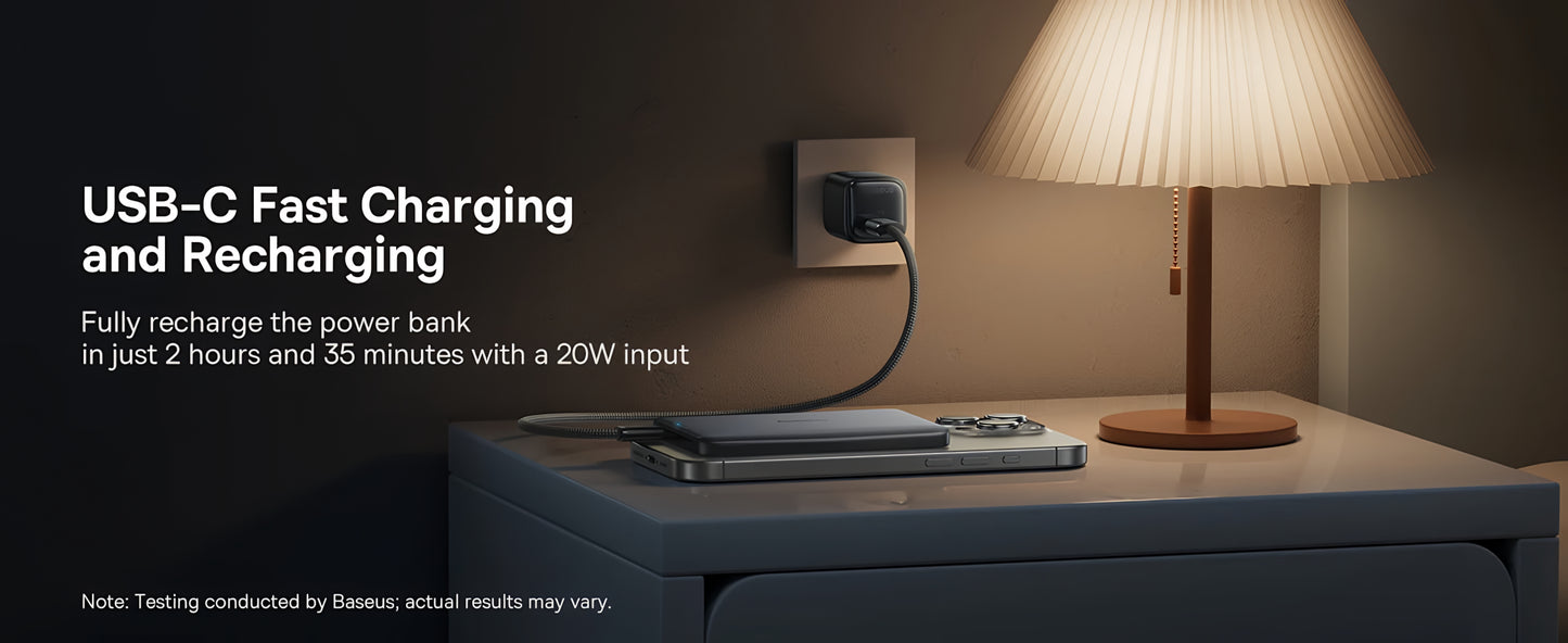 Bateria Externa Wireless Baseus PicoGo AM41, 10000mAh, 27W, PD + FQI, 1 x QI - 1 x USB-C, Bege E0027203