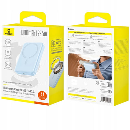 Bateria Externa Wireless Baseus EnerFill FM11 Ultra-Mini, 10000mAh, 22.5W, PD + FQI, 1 x QI - 1 x USB-C, Azul P1008210E313-00