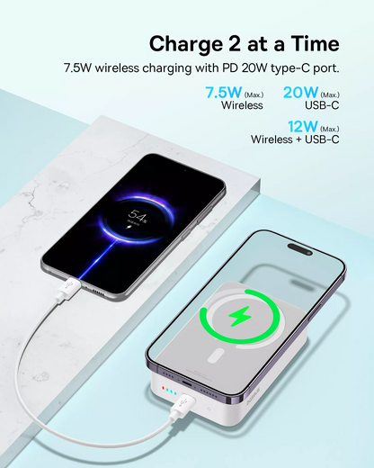 Bateria Externa Wireless Baseus EnerFill FM41 Mini, 20000mAh, 20W, PD + FQI, 1 x QI - 1 x USB-C, Branco E0027U01