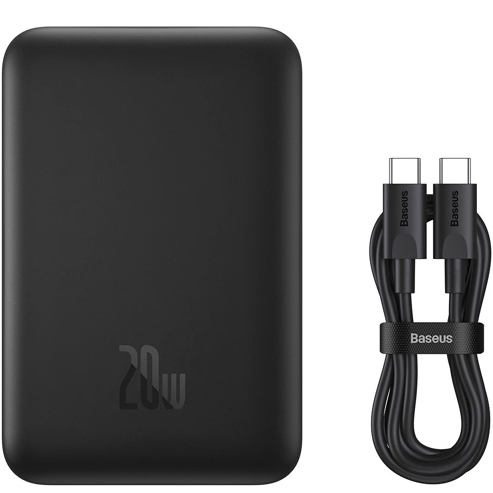 Bateria Externa Wireless Baseus Magnetic Mini, 10000mAh, 20W, PD + FQI, 1 x QI - 1 x USB-C, Preta PPCX070001