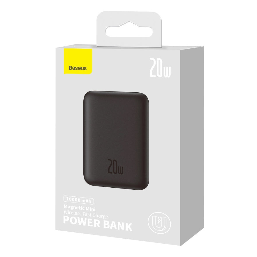 Bateria Externa Wireless Baseus Magnetic Mini, 10000mAh, 20W, PD + FQI, 1 x QI - 1 x USB-C, Preta PPCX070001